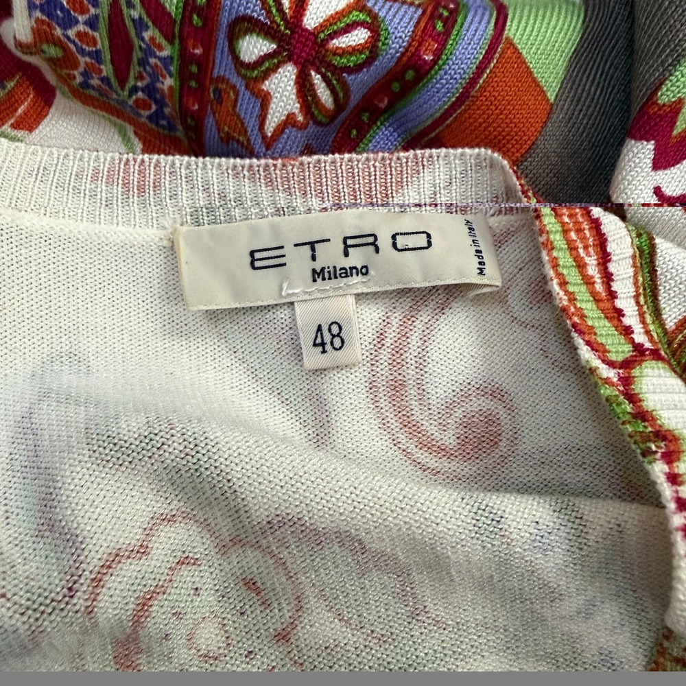 ETRO Silk Collage Print Lightweight Sweater Multicolor Paisley Size US 12 - Picture 4 of 5